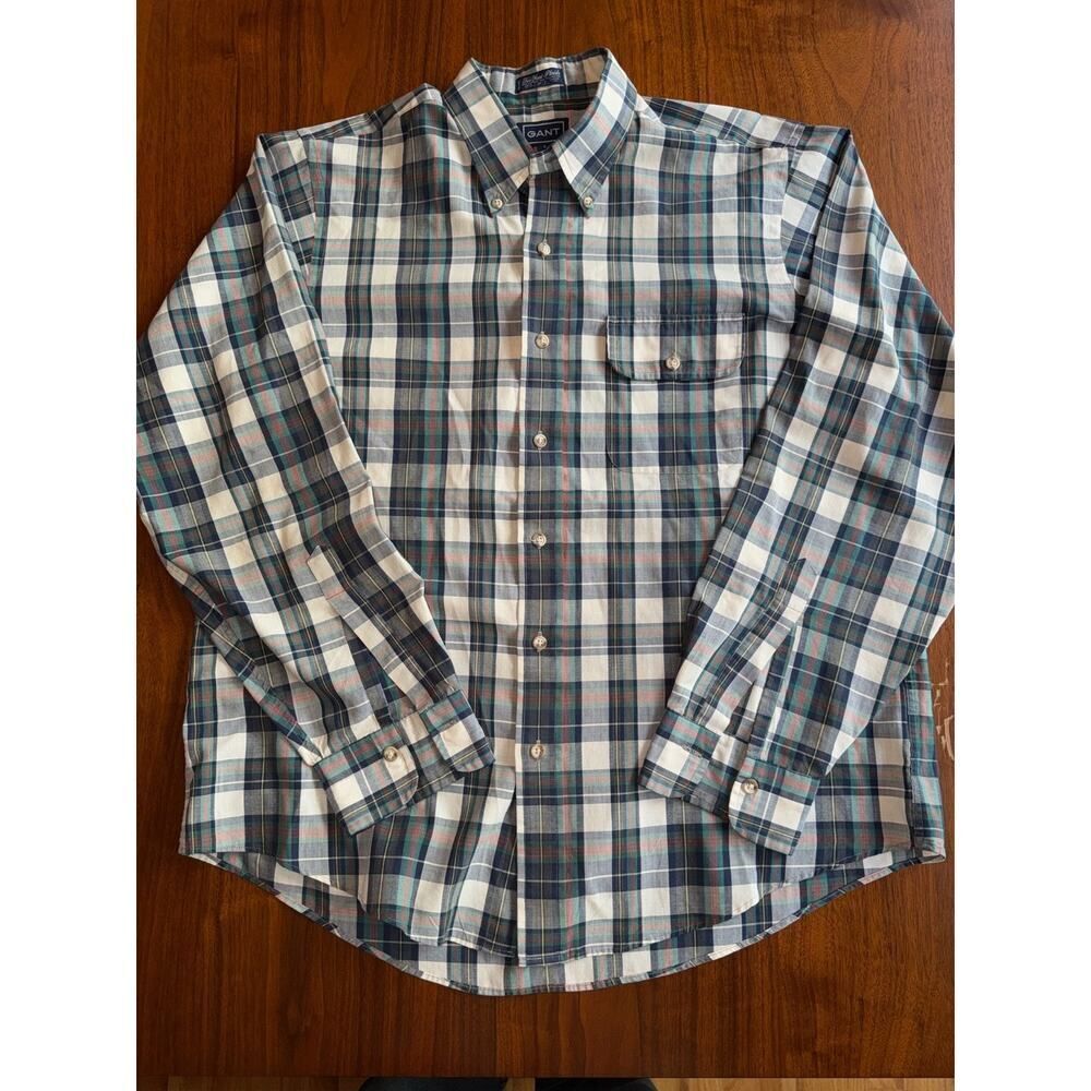 Vintage Gant Fox Hunt Blue & Green Plaid Button Down - Size L